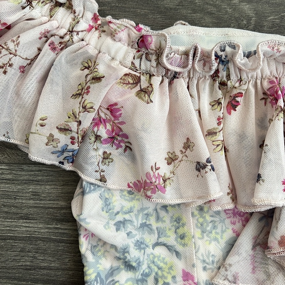 Anthropologie Off the Shoulder Mesh Top Small Pink Floral Ruffle Cottagecore NWT - Picture 7 of 12